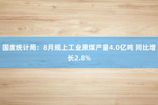 国度统计局：8月规上工业原煤产量4.0亿吨 同比增长2.8%